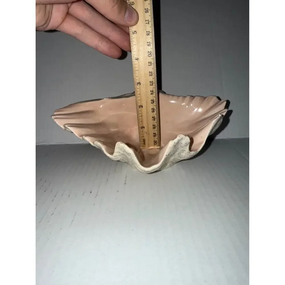 Vintage Large Deco Regency Ceramic Shell Clamshell Bowl Signed